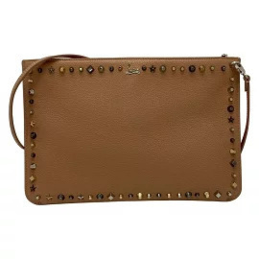 CHRISTIAN LOUBOUTIN Shoulder Bag Studs Detachable Strap Beige Cream Leather